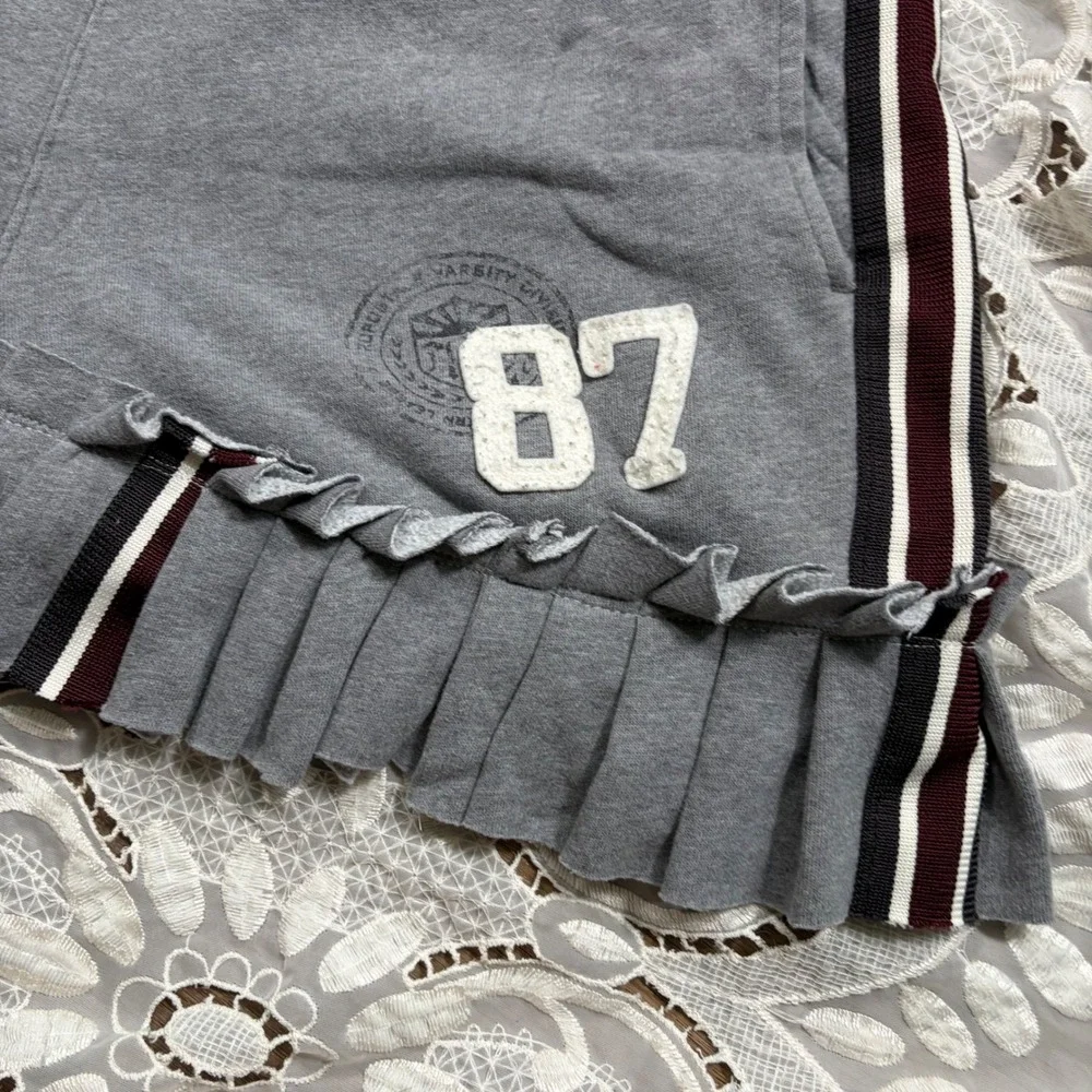RARE Y2K Aeropostale Gray Fleece Ruffle Mini Skirt 87 Sporty Collegiate Large